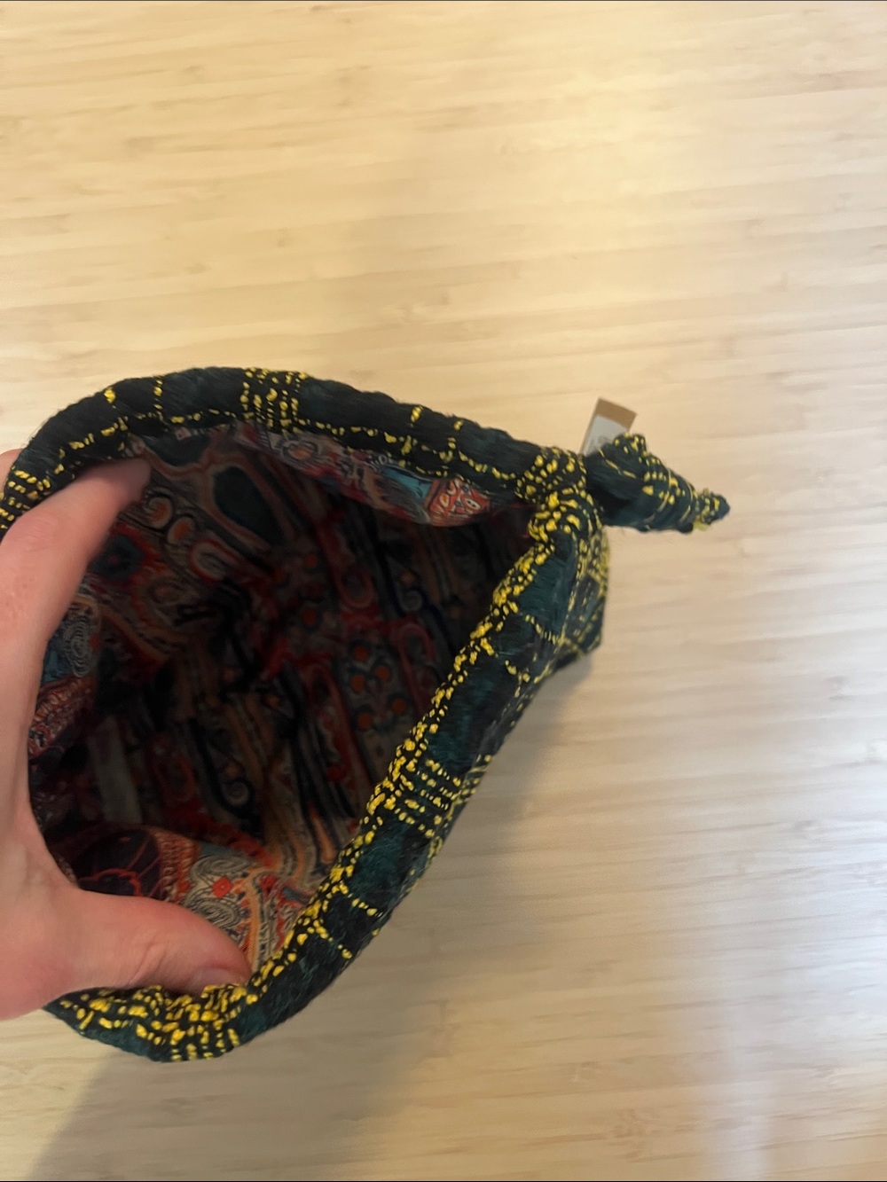 Sisley-Paris Black & Yellow Plaid Drawstring Cosmetic Pouch - Picture 4 of 6